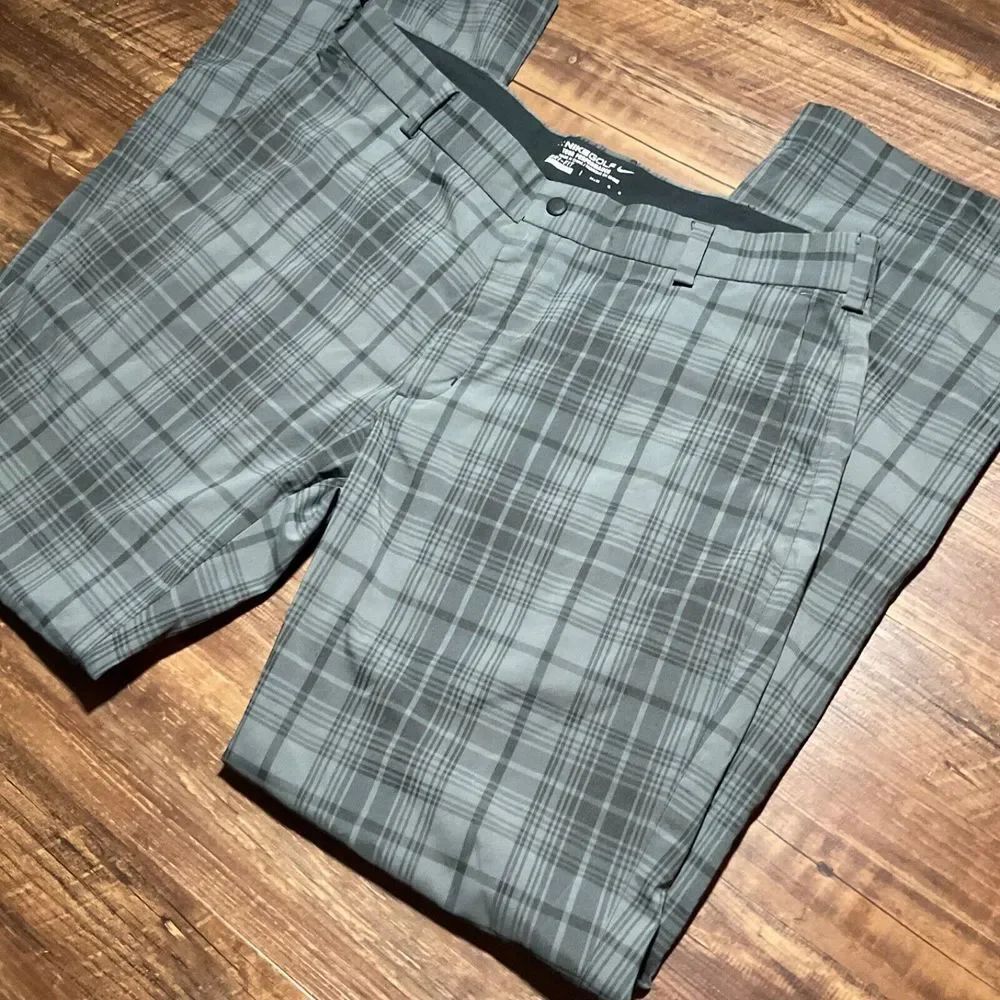 Nike Golf Tour Performance Dri-Fit Pants Men 34x32 Gray Black Plaid Preppy‎